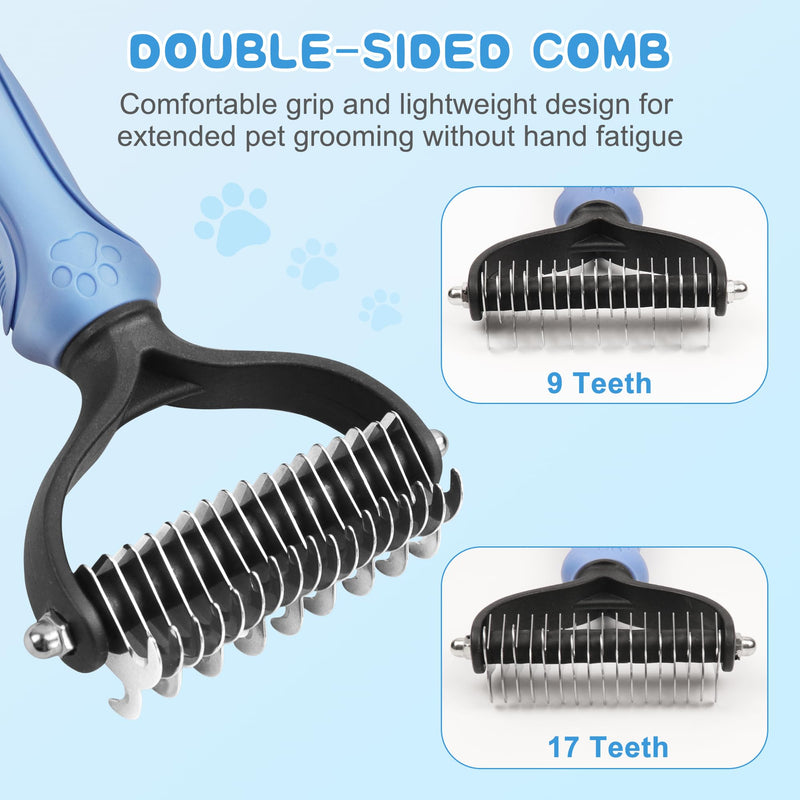 Pet Grooming Brush and Metal Comb Combo,Rake and Brushes for Small, Medium & Large Dogs,Pet Self Cleaning Slicker Brush Hair Remover Grooming Tool for Dogs & Cats,bule blue - PawsPlanet Australia