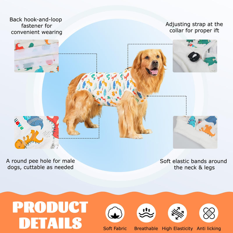 Dog Surgery Recovery Suit,Dogs Recovery Suits for Female and Male,Dog Surgical Suit,Surgical Vest for for Small Medium Large Dogs (White-dinosaur, XXL) White-dinosaur