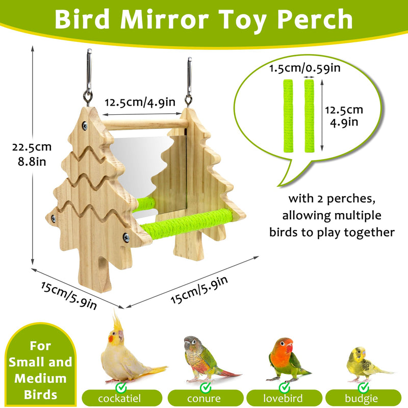 Bird Mirror Toy Perch, 2-Sided Hd Parakeet Mirrors & 2 Cotton-Wrapped Perches for Multiple Birds, Wooden Frame Hanging Parrot Swing for Cage, Safe No Sharp Edges Bird Toy for Budgie Lovebird Cockatiel - PawsPlanet Australia