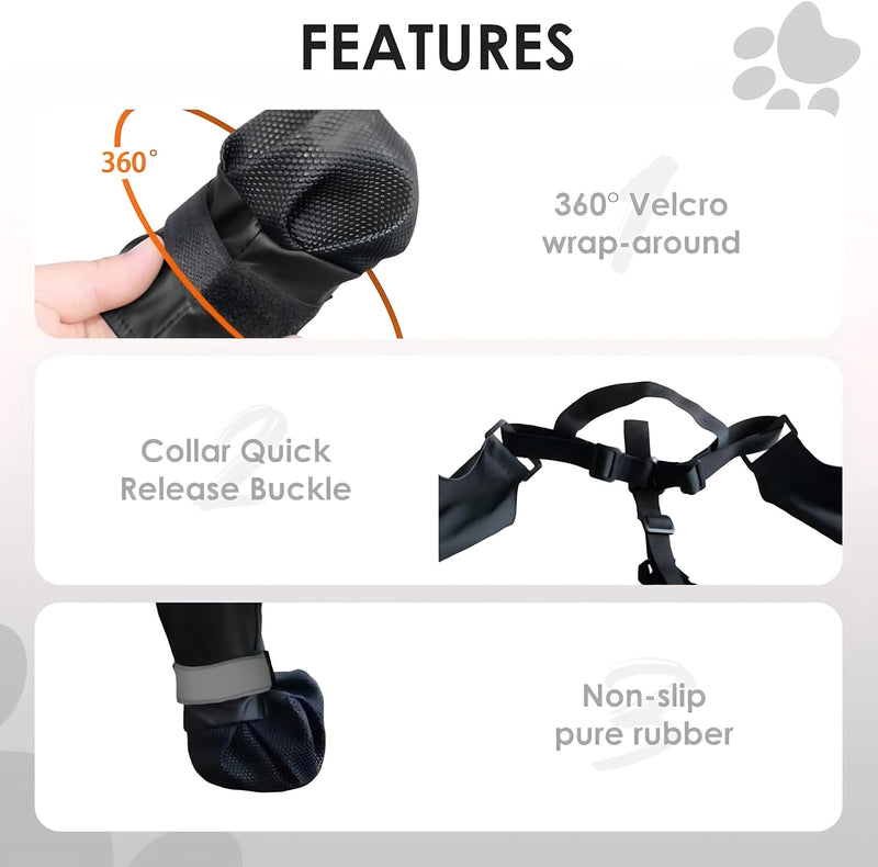 Dog Boots Suspenders Waterproof for Small & Medium Dogs, Anti-Slip Dirt-Resistant Paw Protectors, Rainy & Snowy Dog Boots Leggings with Adjustable Suspenders for Outdoor Walking,Running (S) S