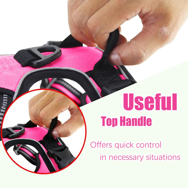 Adjustable No Pull Dog Harness with Easy Control Soft Padded Handle for Large Dogs Reflective Breathable Pet Vest Outdoor Walking Training, Rose Red, Large L (Chest 22-30'', Neck 18-26.5'')