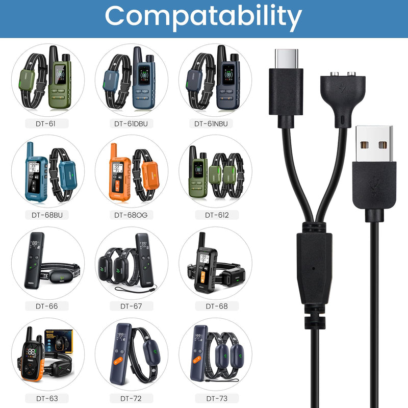 2-Pack Dog Shock Collar Charger Cord Replacement for Jugbow Training Collar, 2-in-1 Magnetic and USB C Charging Cable - PawsPlanet Australia