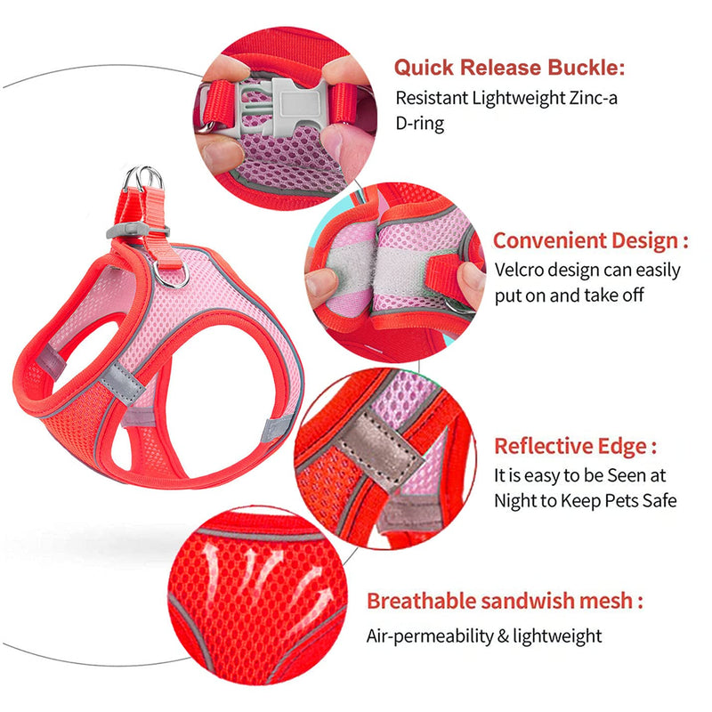 Small Dog Harness,Puppy Harness and Leash Set for Walking Escape Proof,Comfortable Air Mesh Dog Vest Harness with Reflective Strip, Step-in Outdoor Pet Vest for Dog Breeds Large (Pack of 1) Red/Pink - PawsPlanet Australia