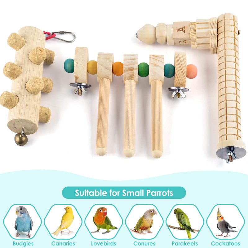 3pcs Natural Wood Bird Chewing Toys, Parrot Rotating Perch Stand, L-Shaped Perches with Chew Block, Hanging Cork Stopper Toys, Bird Cage Accessories for Parakeets Cockatiels Conures Lovebirds - PawsPlanet Australia
