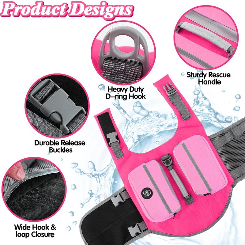 EMUST Life Vests for Dogs, Lightweight Small/Medium/Large Dog Life Preserver, Extra Large Dog Life Jacket for Swimming/Boat/Water, Life Jacket for Large Dogs, Pink XL X-Large - PawsPlanet Australia