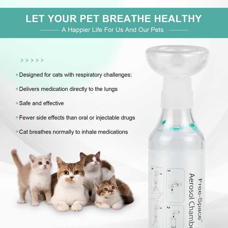 free-space Cat/Dog Inhaler Spacer with Round Shape Silicone Mask,Feline Aerosol Chamber with Breathing Indicator 2 Mask (Cat)