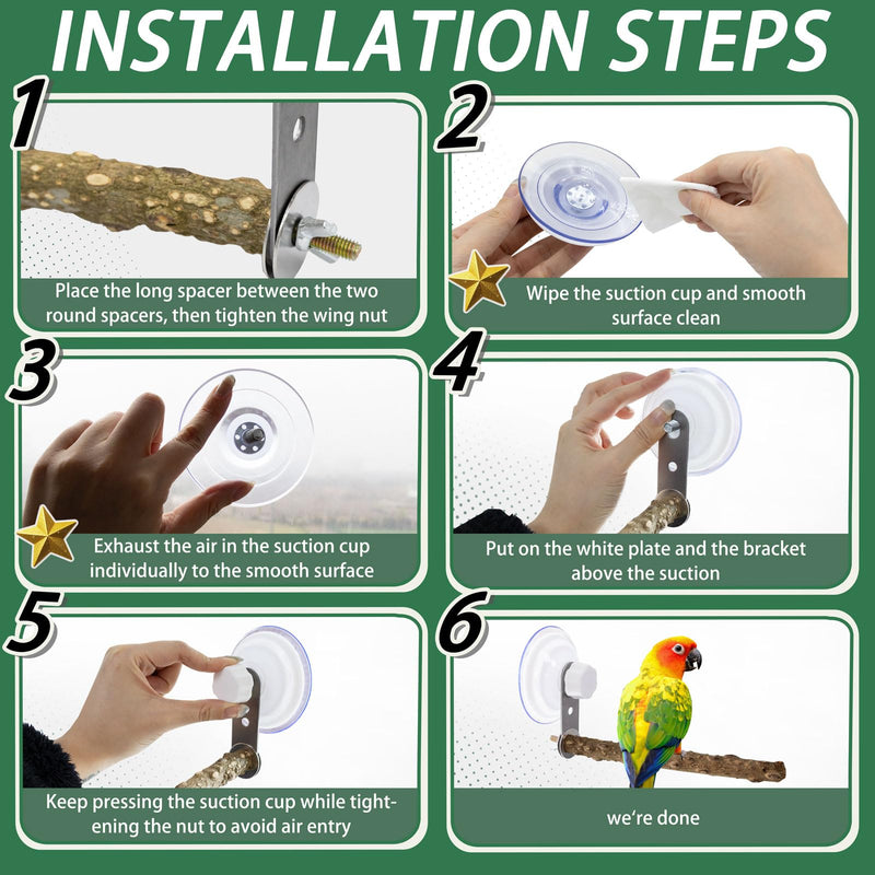 2 Pcs Natural Bird Perch Stand with Suction Cup Window Birds Perch for Window Mirror Car Shower Ceramic Tiles Bath Wood Training Perch, for Bird, Cockatoo, Macaw, Parakeet - PawsPlanet Australia