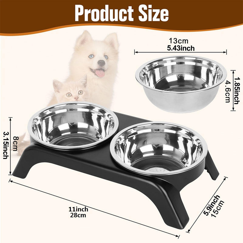 Elevated Cat Bowls, Anti Vomiting Raised Cat Food Bowl with 2 Stainless Steel Bowls, Prevent Neck Pain Cat Bowl Set, ABS Anti Slip Stand Cat Bowls for Indoor Cats & Puppies (Black) Black - PawsPlanet Australia