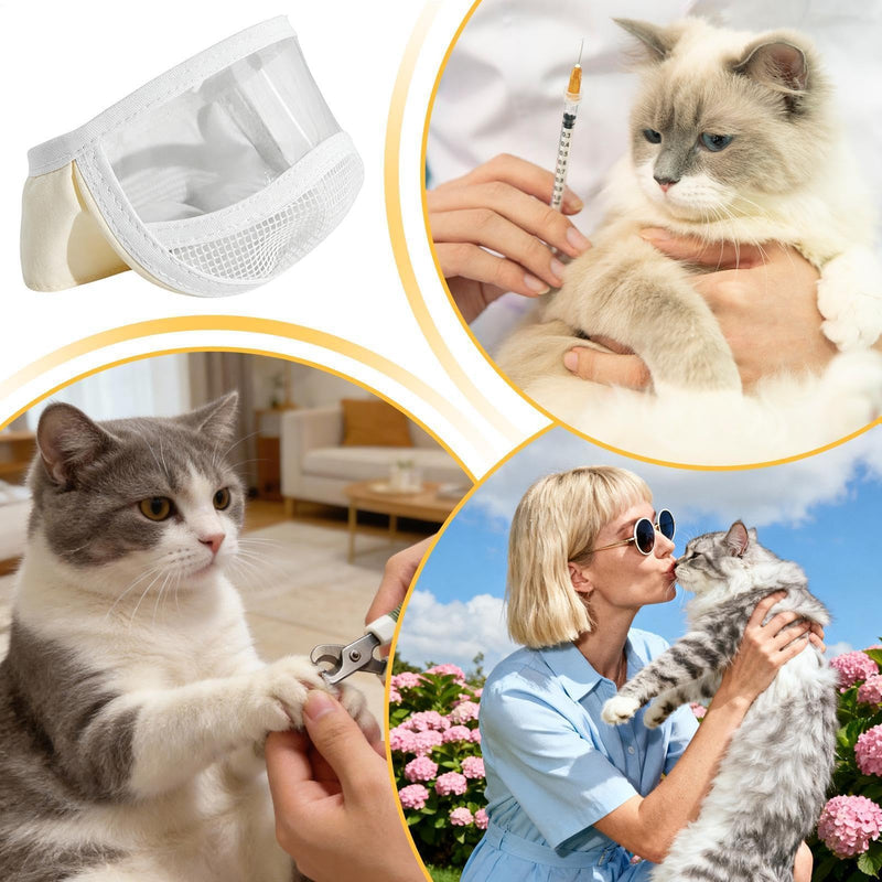 Cat Head Cover for Grooming | Adjustable Mesh Head Cover for Pets | Breathable and Transparent Cat Face Mask - Bite Prevention, Nail Cutting, Trimming, Bathing and Adjustable Mask, Transparent White [recommended by