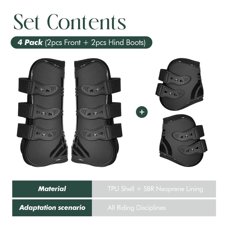 Tendon Boots for Horses, Set of 4, Shock-Absorbing Protective Horse Sport Boots for Jumping, Trail Riding & Equestrian Activities Large