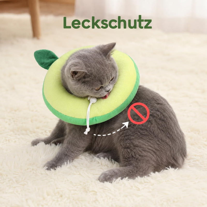 Soft Cat Cone Collar, Cat Recovery Collar, Dog Cone for Small Dogs, Adjustable Avocado Neck Pillow, Stop Licking after Surgery, Washable Size L, 19 x 19 cm, Neck up to 28 cm, Home Aftercare