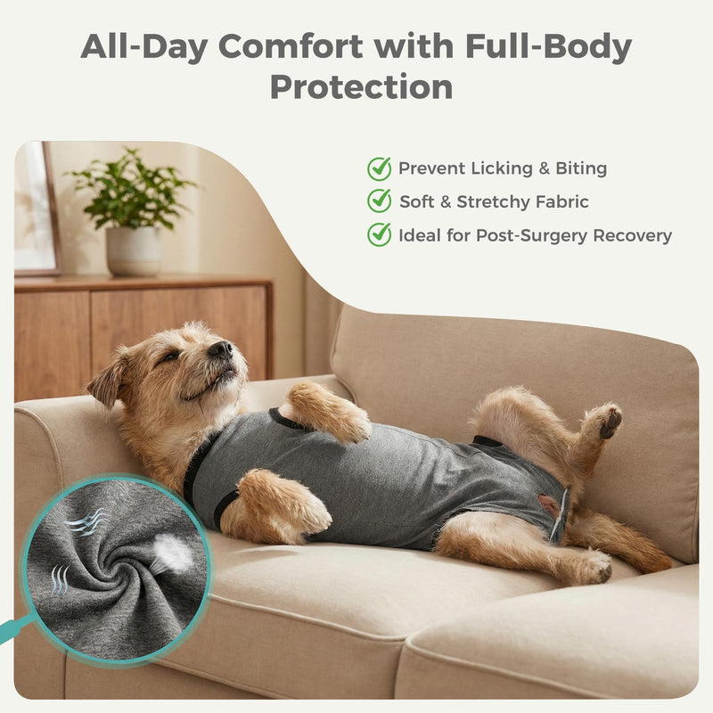 Avont Dog Surgery Recovery Suit, Anti-Licking Surgical Bodysuit for After Spay & Neuter, E-Collar Alternative for Wound Care, Comfortable Onesie for Female & Male Dogs - Grey (XL) XL