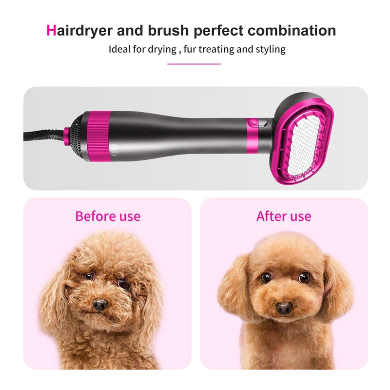 Dog Hair Dryer, 2-in-1 Dog Hair Blower with Brush, 3-Modes Blow Professional Home Grooming Drying for Small Large Cat Pet Puppy Rose - PawsPlanet Australia