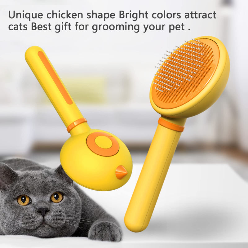 Cat Hair Brush with Release Button for Indoor Cats, Cat Grooming Brush for Long or Short Hair Dogs, Cat Combs for Pet Massage Self-Cleaning Cat Hair Brush Yellow