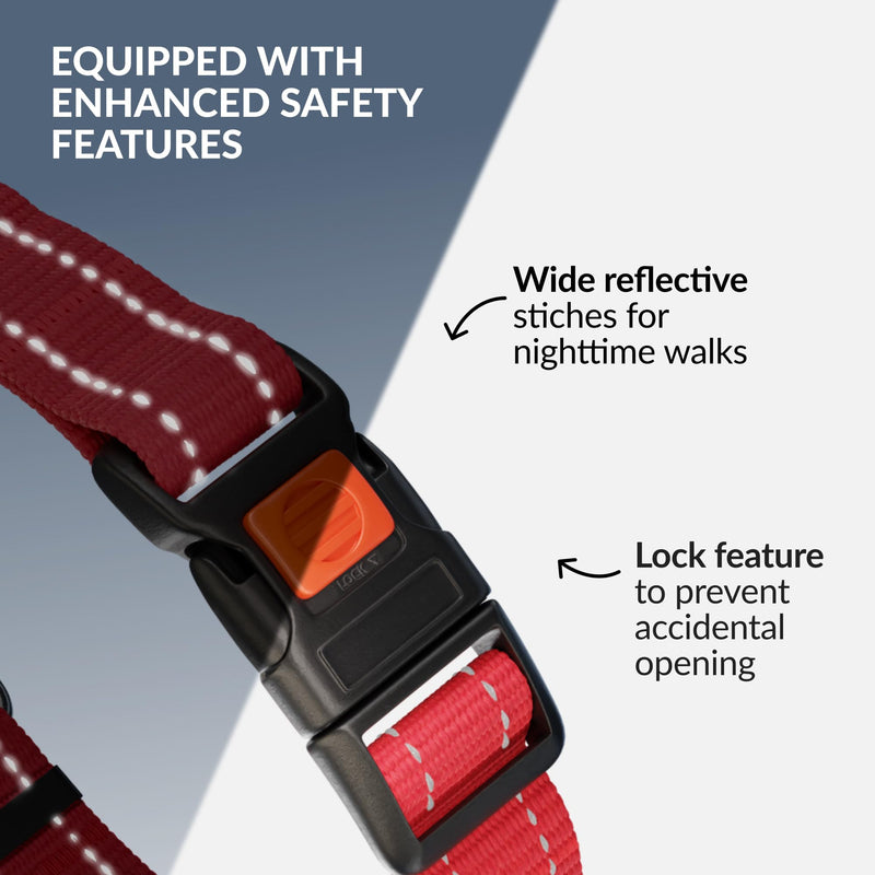 CollarDirect Martingale Dog Collar with Stainless Steel Chain and Quick Release Buckle - Reflective Collar for Large, Medium, Small Dogs - Red, Large (Neck Size 17"-22") Large (Neck Size 17"-22") Nylon with Chain - PawsPlanet Australia