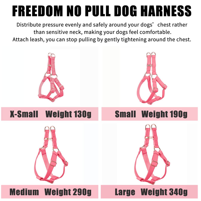 Soft Leather No Pull Dog Harness - Adjustable Step in Dog Harness with Rose Gold Heavy Duty Metal Buckle, Freedom Nylon Dog Halter Vests for Small Medium Large Dogs Easy Walking Training M, Dark Pink M (Neck&Chest Girth 20"-26"x Width 1") - PawsPlanet Australia