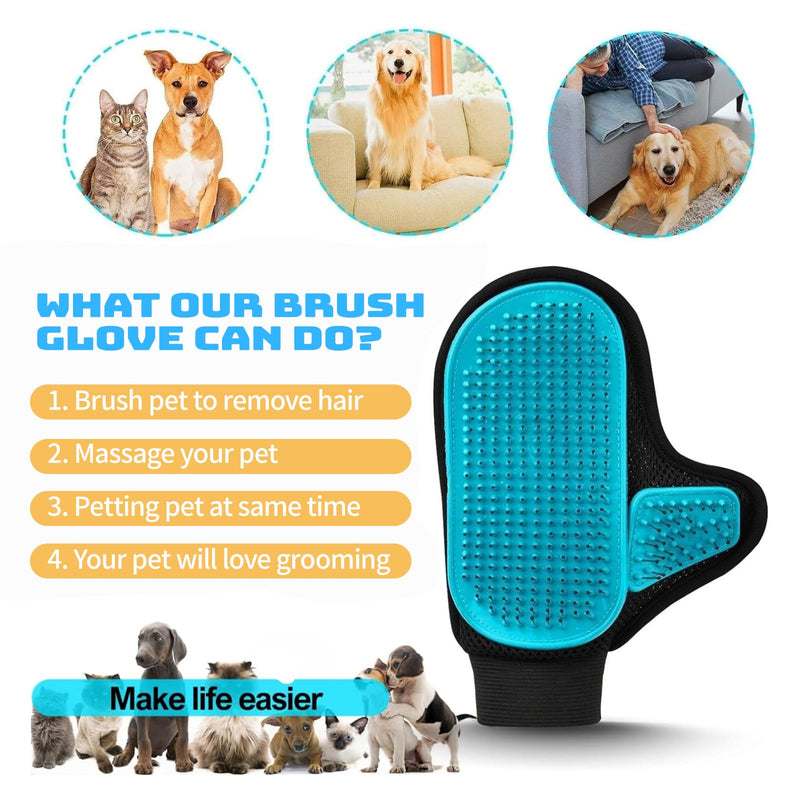 2024 Pet Grooming Glove with Tipped Pin Brush,Special Design Deshedding Glove, Massage Mitt, Perfect Petting Tool for Sensitive Dogs & Cats with Long & Medium Fur - Right-Hand - Blue - PawsPlanet Australia
