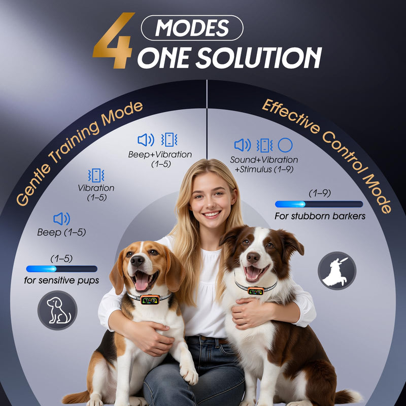 Dog Bark Collar Pro, Instant Bark Solution, Smart Anti Barking Device with 4 Correction Modes, Fast-Acting Barking Collar for for Large Medium Small Dogs 5-150lbs, Ideal for Home & Outdoor Use 1 Pack Orange