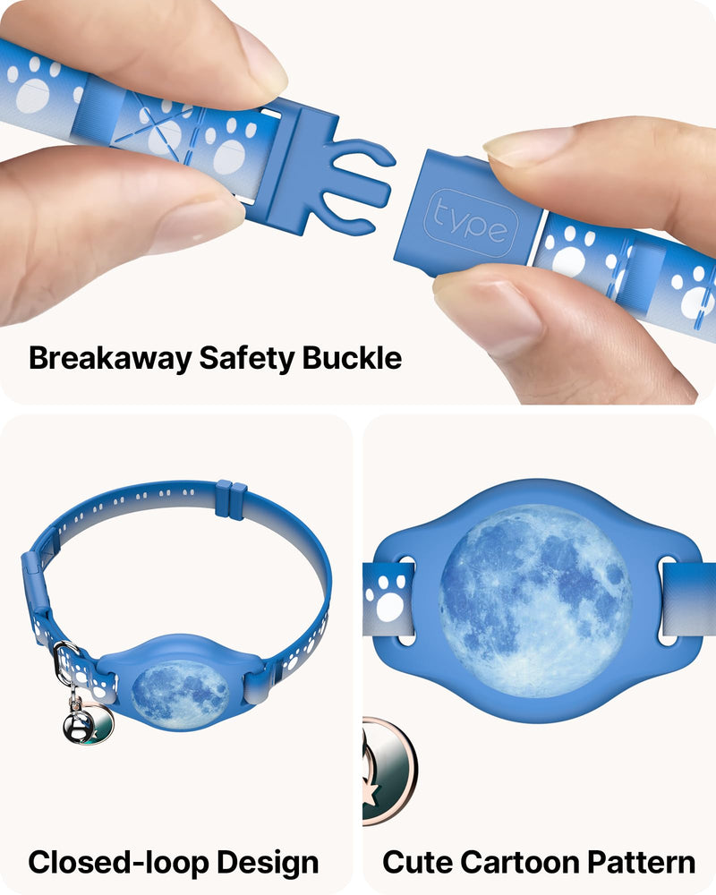Cat Tracker Collar 8-12" Waterproof Airtag Cat Collar with Finder Tag, Compatible with Apple Find My, Breakaway Tractive with Reflective Pattern & Bell (Starry Meow) Starry Meow - PawsPlanet Australia