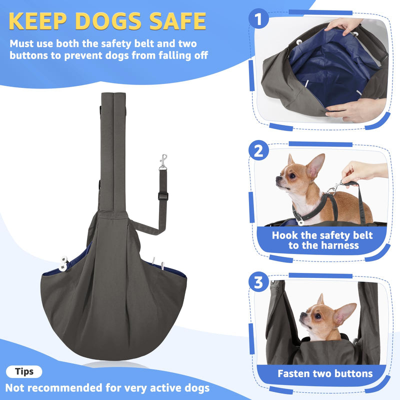 SlowTon Dog Carrier Sling - Thick Padded Shoulder Strap Adjustable Dog Carriers for Small Dogs, Puppy Carrier Purse for Pet Cat with Front Zipper Pocket Safety Belt Machine Washable (Grey L) A-Grey Cotton Fabric For Pets 12-16lbs - PawsPlanet Australia