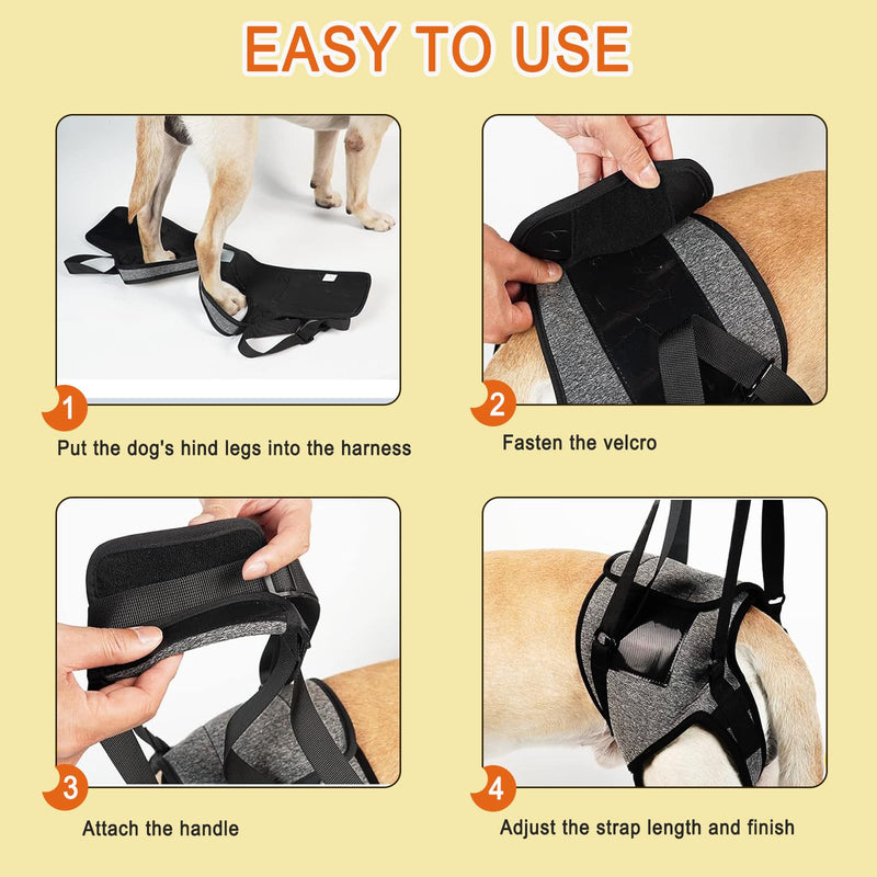 Dog Sling for Large Dogs Hind Leg Support Dog Lift Harness Adjustable Durable Help em up Harness for Weak Back Legs, Elderly, Injured, Senior, Arthritic, ACL Recovery Pet L Grey - PawsPlanet Australia