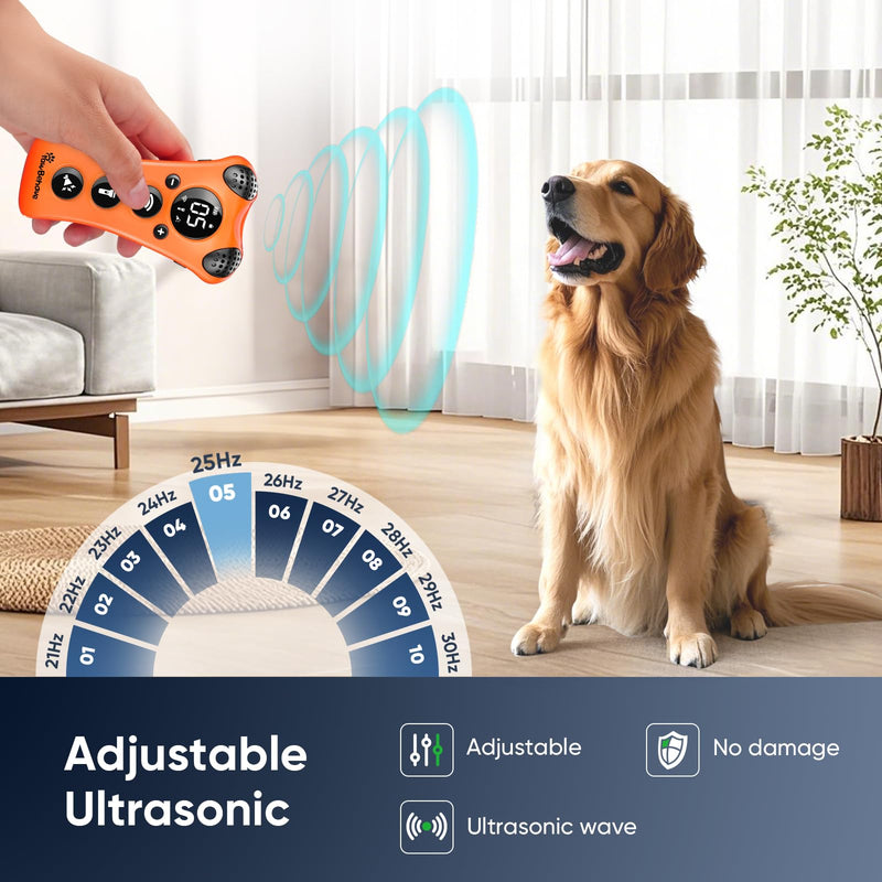 Adjustable Ultrasonic Dog Trainer – World's First Variable Frequency Pet Behavior Corrector with 10 Level Ultra Sound, 18 Dog Whistles, Anti-Bark Flashlight, Humane Dog Deterrent (Orange) Orange