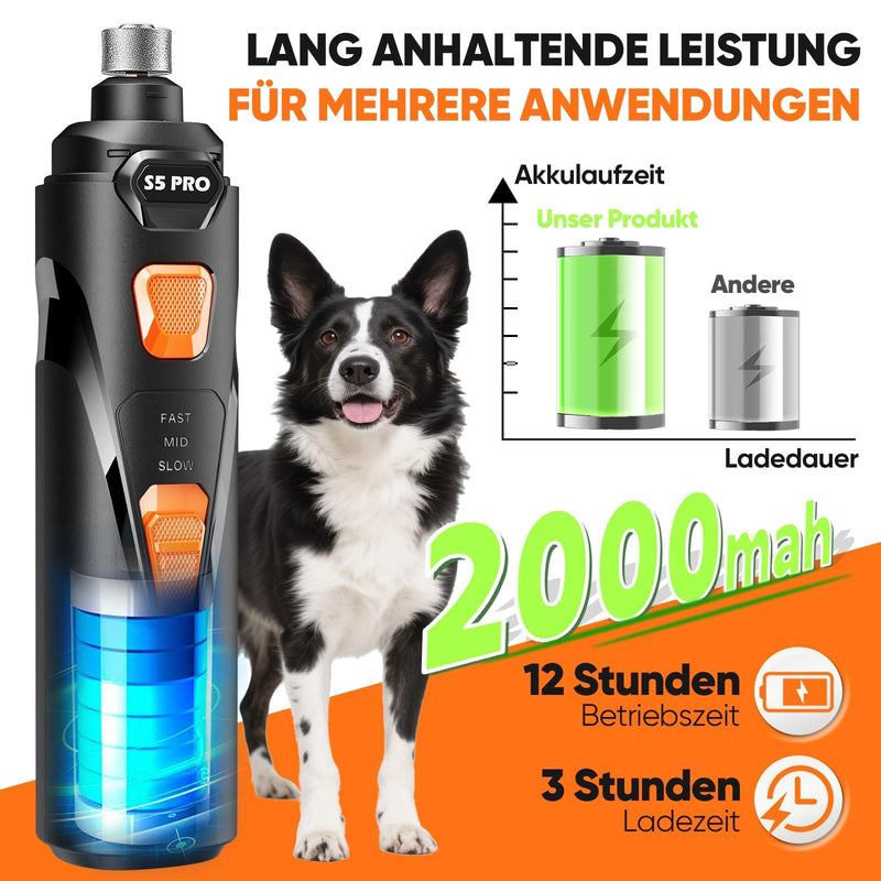 Whisper Quiet Electric Dog Nail Grinder with LED Light - Professional 3-Speed Pet Nail Trimmer for Stress-Free Grooming - Painless Paws Care for All Breeds, USB Rechargeable