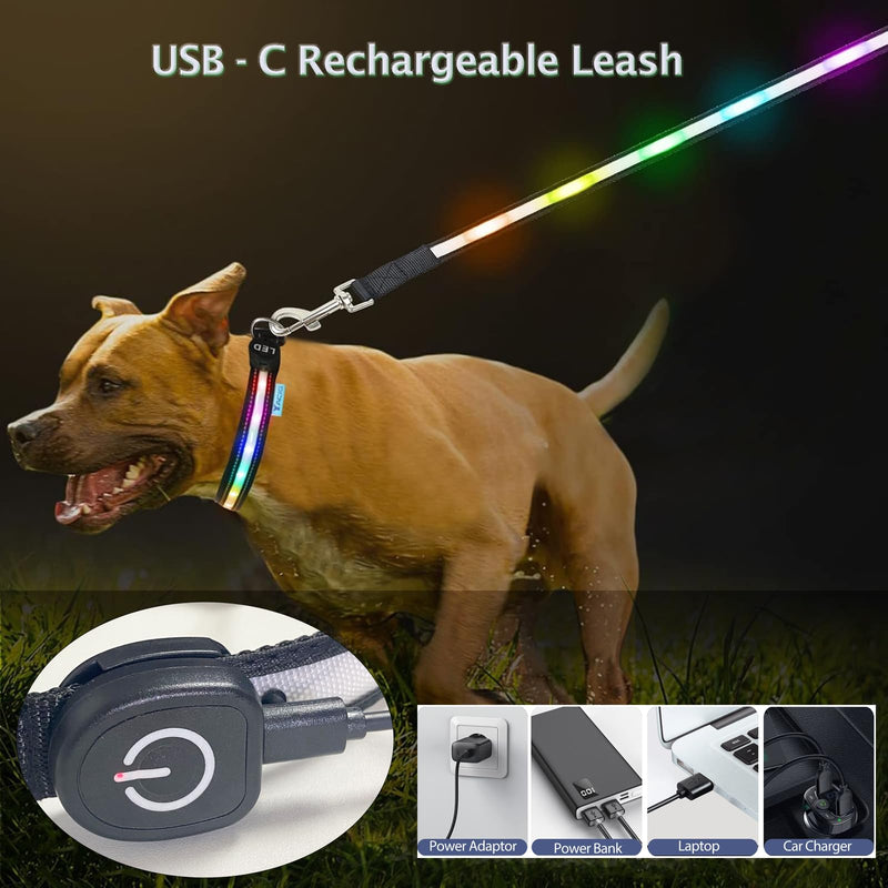 USB Rechargeable LED Dog Leash - 7 Colors & Color Cycling Mode, Light Up Dog Leash for Night Walking, Heavy Duty Padded Handle, 6FT for Small Medium Large Dogs - PawsPlanet Australia