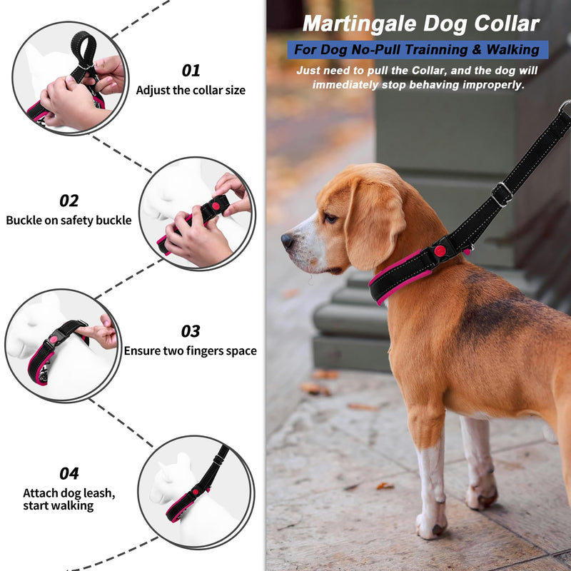 Martingale Collar for Dogs, Heavy Duty Nylon No Pull Dog Collar with Buckle, Adjustable Anti Pull Collar Reflective Slip Collar for Large Medium Small Dog Training Walking M Hot Pink M (15"-23" Neck, 1.5" Wide) Black Hot Pink - PawsPlanet Australia