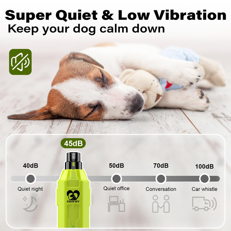 Casfuy 6-Speed Dog Nail Grinder - Newest Enhanced Pet Nail Grinder Super Quiet Rechargeable Electric Dog Nail Trimmer Painless Paws Grooming & Smoothing Tool for Large Medium Small Dogs Green