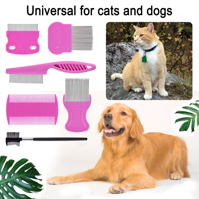6 Pack Flea Comb for Cats Dogs,Stainless Steel Dog Cat Grooming Combs With Rounded Teeth,Double-Sided Tear Stain Remover,Dematting Comb For Dogs Cats Ideal for Small, Medium & Large Pets (Pink) NEW Pink - PawsPlanet Australia