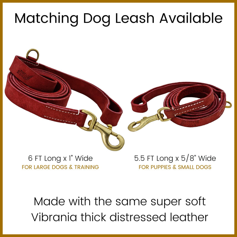 BlazingPaws® Vibrington Martingale Leather Dog Collar, Slip-On, Adjustable, for Large XL XXL Dogs, 1.5 Inch Wide in Colorful Thick Distressed Leather Shades (Cherry Red, XL: Neck Size 19-22 Inches) Cherry Red - PawsPlanet Australia