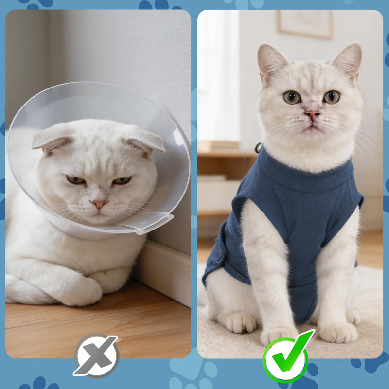 Gyuzh Cat Surgery Recovery Suit for Female Male Cats - Breathable Cone Alternative. Easy-Pull Recovery Suit with Adjustable Neck & Snap Closure for Spay Neutering, Anti-Licking Wound Care Blue M Medium