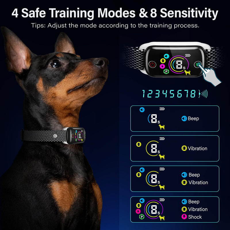 Dog Bark Collar for Large Medium Small Dogs, Rechargeable Bark Collar, Anti Barking Training Collarwith 8 Sensitivity Levels, Beep/Vibration Modes, Auto Correction for Dogs, IP67 Waterproof - PawsPlanet Australia