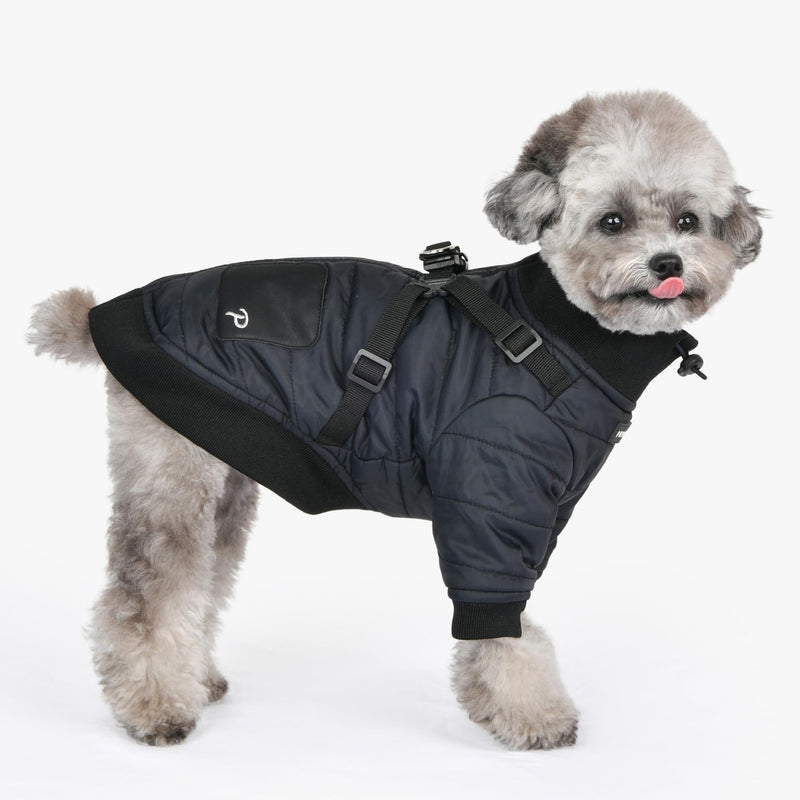 Puppia Stratus Dog Jumper Winter Season Intrgrated Harness for Small and Medium Dogs, Black, Medium