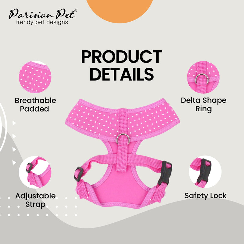 Parisian Pet Girl Dog Harness - Adjustable Dog Vest Harness - 100% Mesh Fabric No Pull Dog Harness Small-Sized Dog - Polka Dot Cooling Dog Harness for Walking, Running, and Hiking - Puppy Harness - S Pink Dots - PawsPlanet Australia
