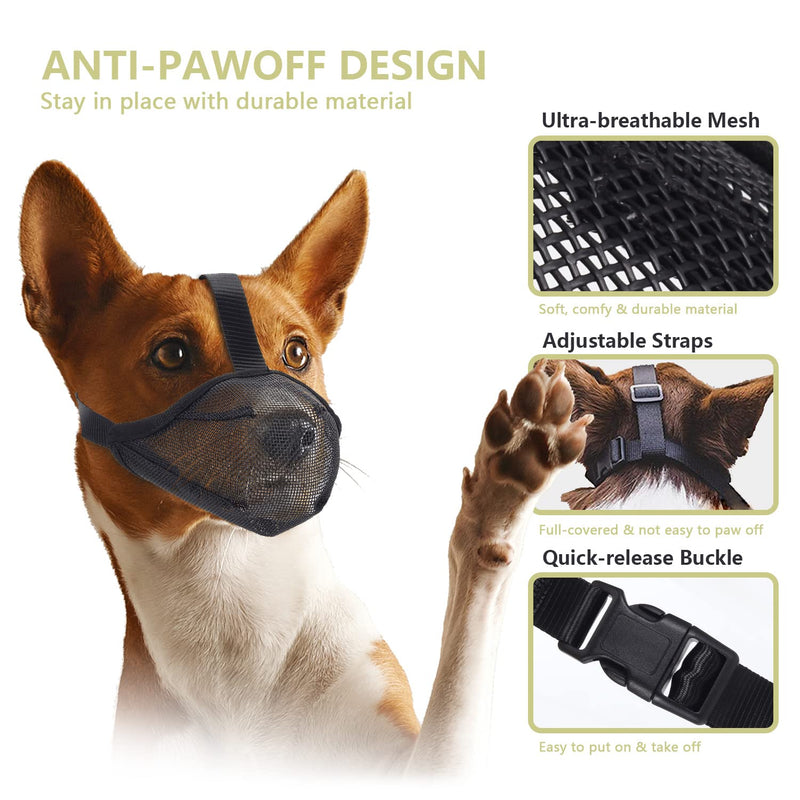 Whongkidz Dog Muzzle for Extra Small Sized Dogs, Air Mesh Dog Mouth Cover Allow Drinking No Biting Chewing for Dogs That Eat Everything (Black, XS) Black XS: 4½”-6½” Snout Circumference - PawsPlanet Australia