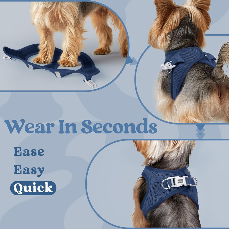 rabbitgoo Small Dog Harness, Step-in Soft Mesh Puppy Vest with Safety Buckle, Breathable Reflective Pet Harness for Small Sized Dogs, Navy Blue S S(Chest:15.1"-16.5") - PawsPlanet Australia