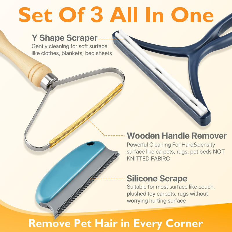 Pet Hair Removal Tool 3 Pack Dog Cat Hair Remover Carpet Scraper Rake Fur Removal Brush Lint Remover Shaver for Car Furniture Couch - PawsPlanet Australia