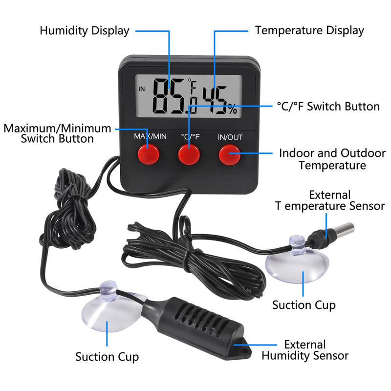 3Pcs Digital Thermometer and Humidity Thermometers Indoor and Outdoor Digital Temperature and Hygrometer Gauge with Probe for Reptile Terrarium Thermometer Pet Keeping 3PCS - PawsPlanet Australia