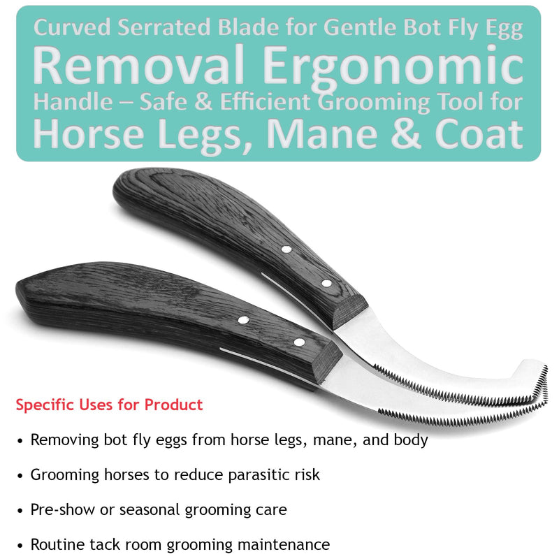 Pro Farrier Grooming Bugs Bot Knife– Stainless Steel Blade, Wooden Handle, Multi-Purpose Mane and Coat Cleaning Tool for Horses, Goats, and Cattle (Black) Black