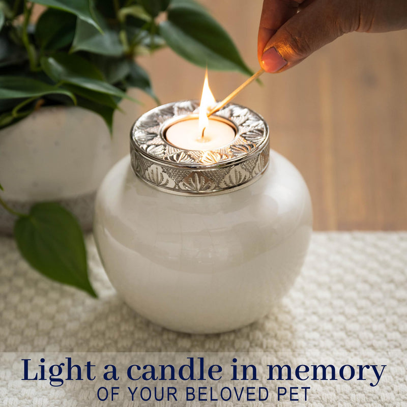Fovere Pet Cremation Urn with Tealight Holder - Memorial Keepsake for Small & Medium Dogs, Cats, and Small Pets - Elegant Urn for Ashes with Candle Holder & Velvet Bag (Holds Up to 50 lbs Pet Weight) - PawsPlanet Australia