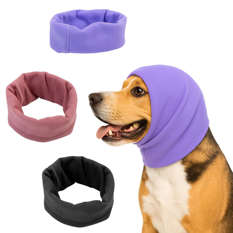 Dog Ear Defenders, 3PCS Pet Ear Protectors for Bath and Anxiety Relief, Soft and Comfortable Dog Snood in Pink, Black, Purple for Noise Reduction and Warmth