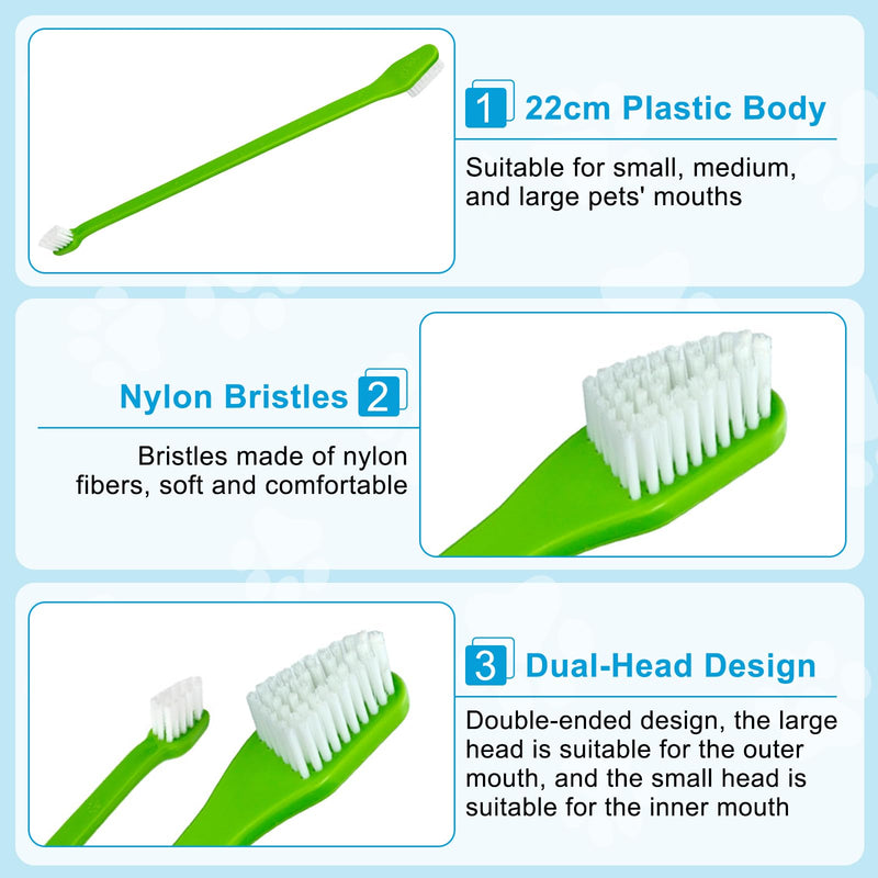 Dog Toothbrush Set, 10 Pieces, for Dogs and Cats, 2 Pieces 3-Head Dog Toothbrushes, 4 Double Heads, 4 Finger Toothbrushes, 360° Cleaning, for Small and Large Dogs, Families with Multiple Pets