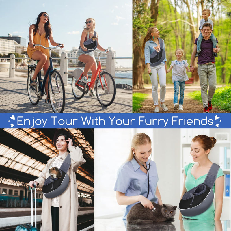 Nobleza Dog Sling Carrier, Mesh Adjustable Pet Sling Puppy Sling Carrier for Small Medium Dog Cat Rabbit (L (up to 10 lbs), Gray Black) 14.6"L x 11.4"W x 9.8"H Grey - PawsPlanet Australia