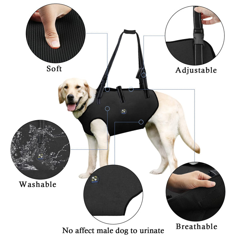 Coodeo Dog Lift Harness, Pet Support & Rehabilitation Sling Lift Adjustable Padded Breathable Straps for Old, Disabled, Joint Injuries, Arthritis, Loss of Stability Dogs Walk (Black, XL) Black Extra Large