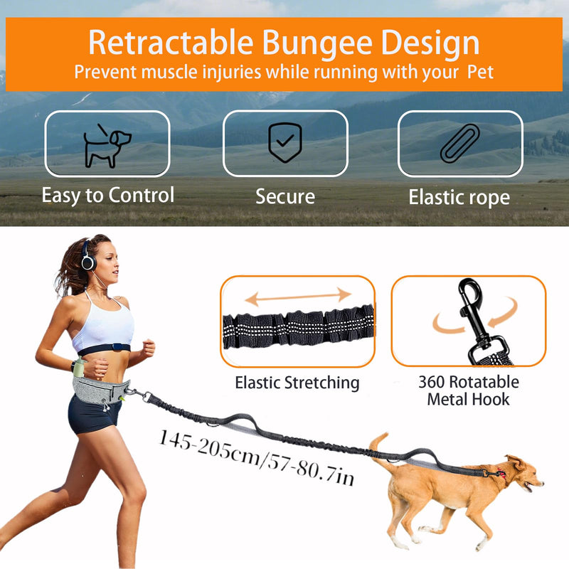 Hands Free Dog Leash, 4 in 1 Waist Dog Leash with Pouch, Retractable Bungee Shock Absorption, Anti-Burst Design, Reflective, for Medium to Large Dogs (02-Black) 02-Black - PawsPlanet Australia