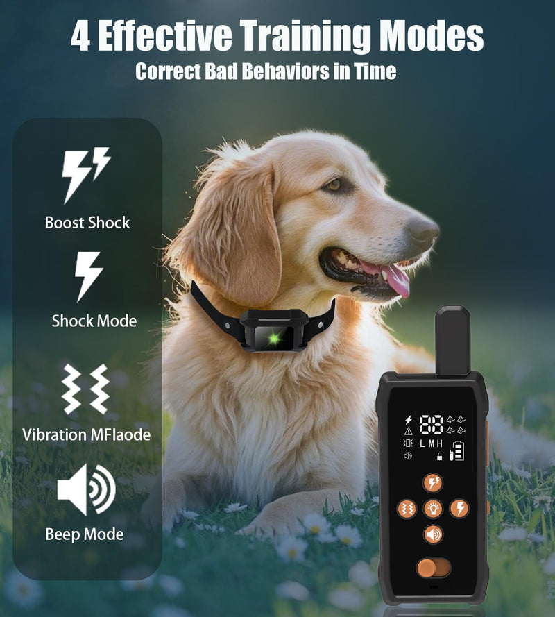 Dog Training Collar with Remote 4200FT 2 Dogs - Shock Collar for Barking Control, 4 Modes(Beep/Vibe/Static), IPX7 Waterproof for Swimming, 30-Day Rechargeable Battery, Adjustable for Small to XL Dogs Solid Black-2Pack - PawsPlanet Australia