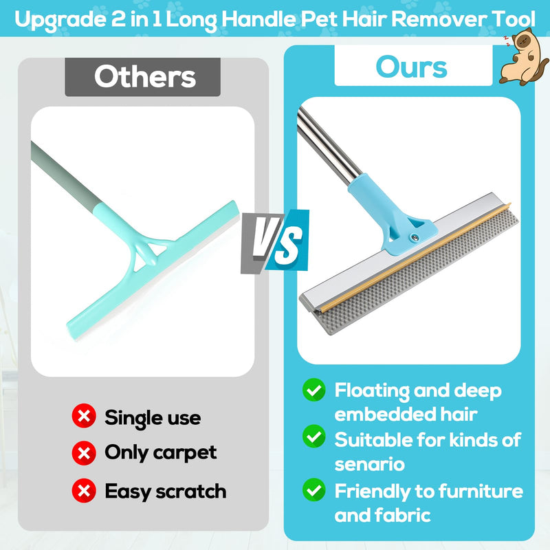 3PCS Pet Hair Removal Tool - Reusable Carpet Rake for Deep Stubborn Cleaning with Copper Head Scraper and Silicone Scraper, 52" Adjustable Long Handle Dog Hair Remover Broom for Sofa, Rugs, Couch, Car - PawsPlanet Australia