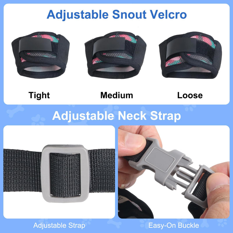 Dog Muzzle with Escape-Proof Elastic Neck Collar, Soft Breathable Air Mesh Mouth Cover Stops Biting Barking Chewing Allows Drinking Panting, Adjustable Muzzle for Small Medium Large Dogs Black/Pink M - PawsPlanet Australia